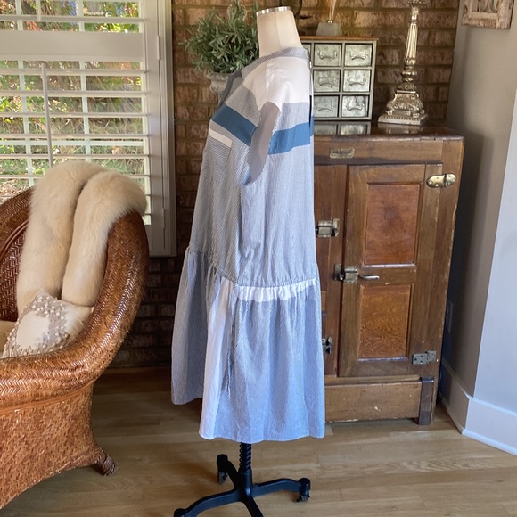 THE KIT. DECONSTRUCTED SHIRT DRESS NAVY STRIPE IN LIGHTWEIGHT COTON 3X NEW - Picture 5 of 14